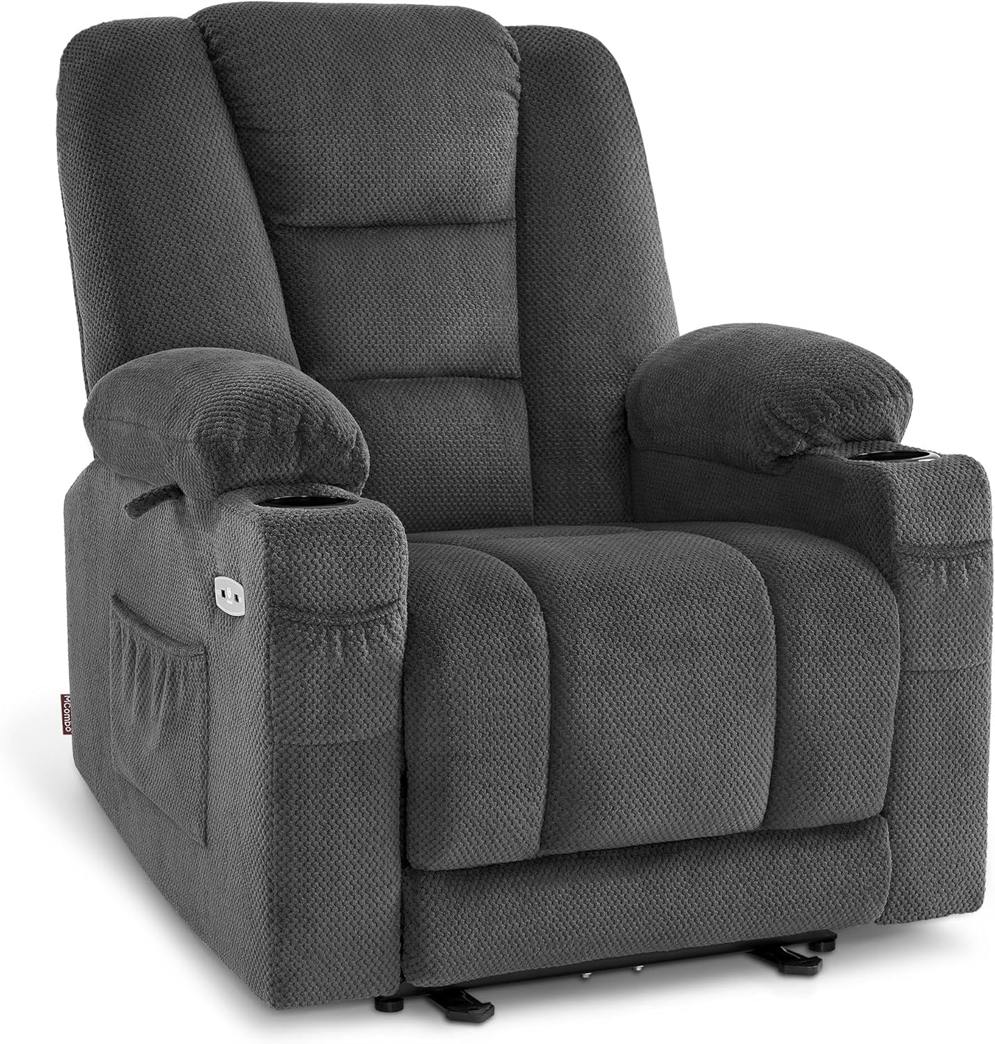 MCombo Store M MCombo Electrically Adjustable TV Chair, Recliner Chair with Reclining Function, TV Chair with Massage & Heat Function, USB & Drink Holder, 35D Full Foam Seat Cushion 7008 (Fabric, Dark Grey)
