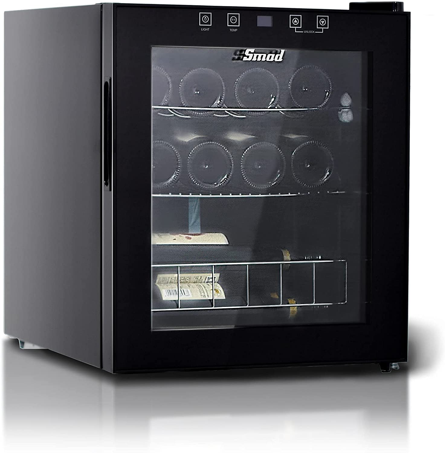 Smad Wine Refrigerator 46 Liters, 12 Bottles Wine Cooler, Temperature: 5-18°C, Drinks Fridge with Advanced Compressor, LED Interior Lighting, Touch Control Panel, Glass Door, Black