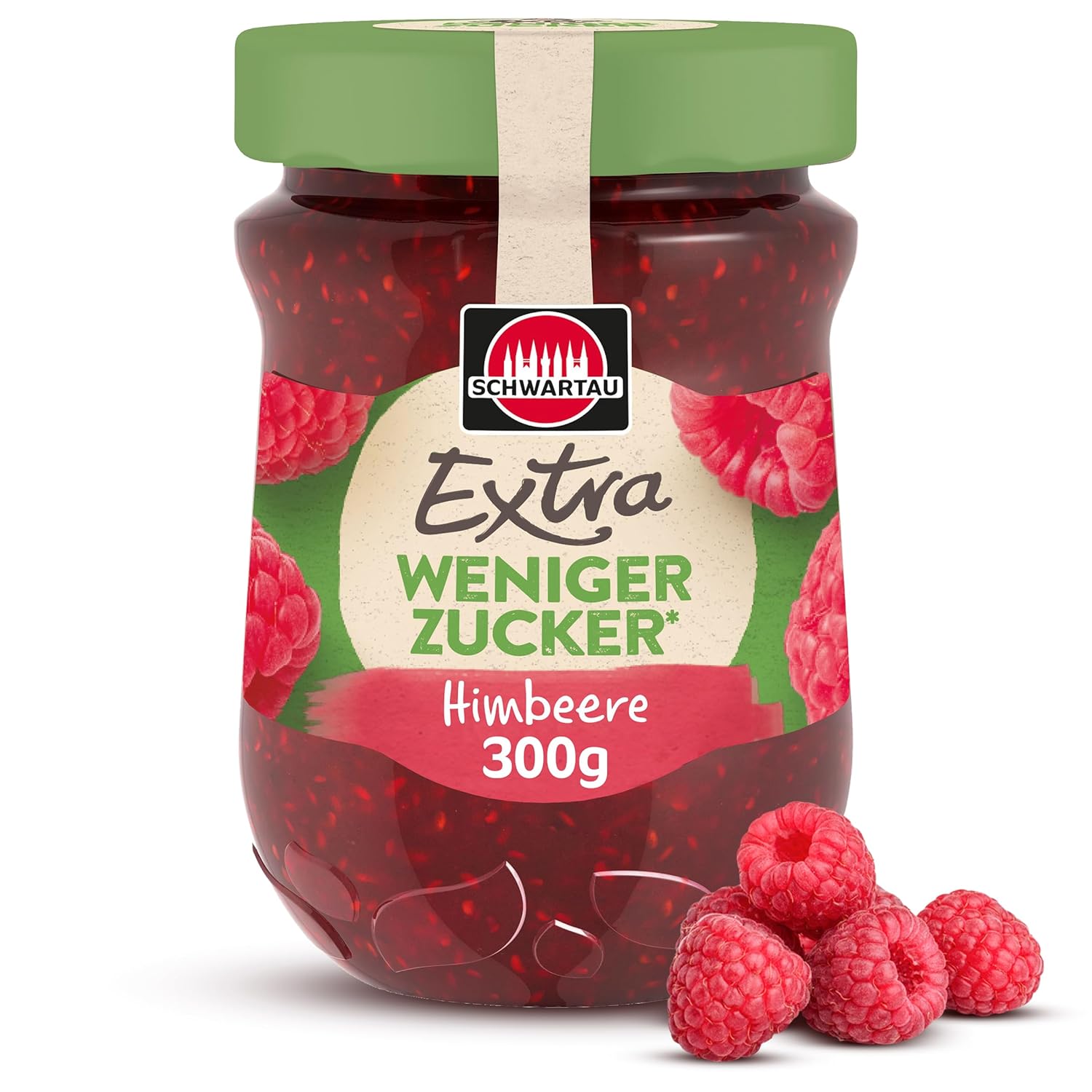 Schwartau Extra Less Sugar Raspberry, Sugar-Reduced Fruit Spread, 300 g