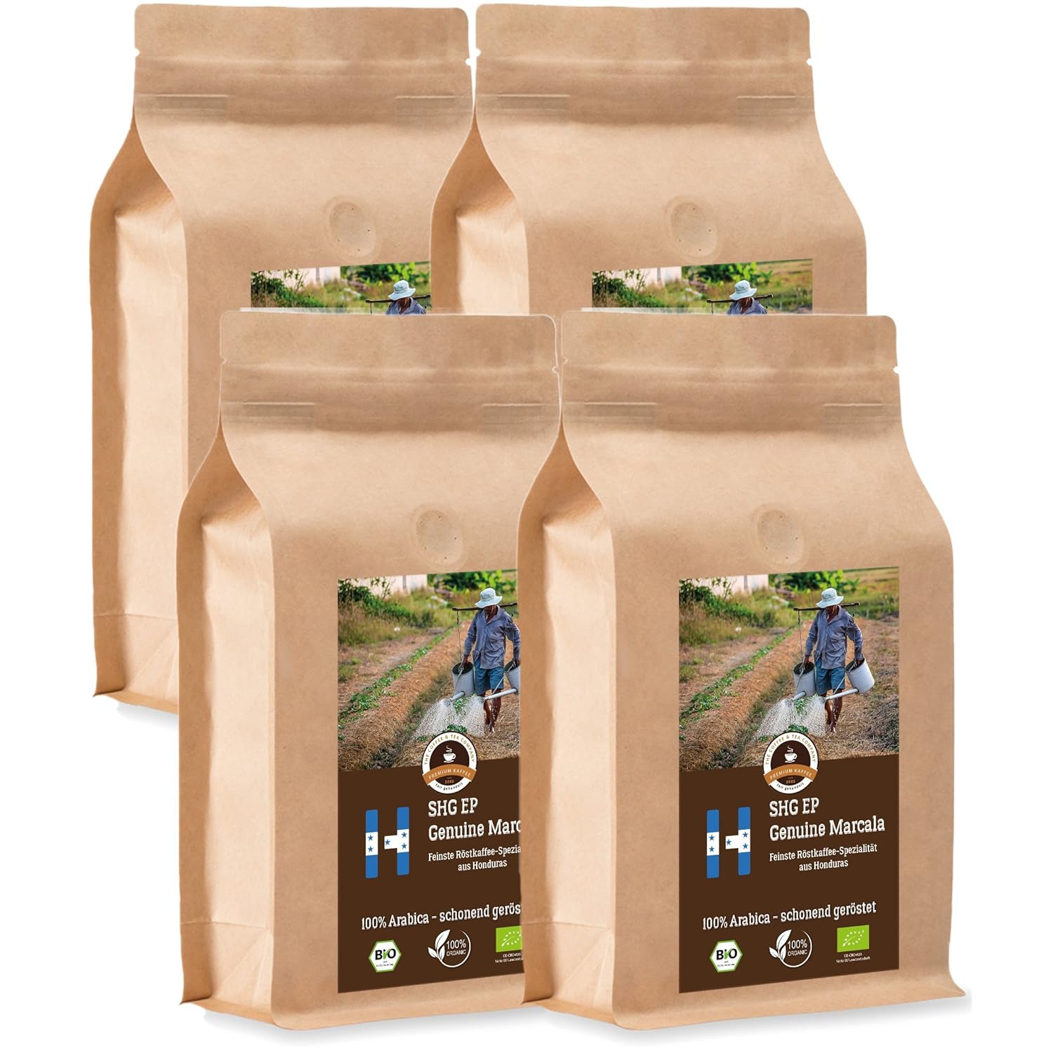 Kaffee Globetrotter Coffee Globetrotter - Organic Honduras Genuine Marcala - 4 x 1000 g Whole Bean - for Fully Automatic Coffee Machine, Coffee Grinder - Roasted Coffee from Organic Cultivation | Gastropack Economy Pack