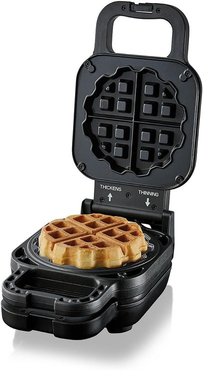 Cloer 6150 Waffle Cake Iron, Waffle Iron for Filled Waffles, Mini Waffles Diameter 11.5 cm or with Spacer Ring for XXL Fillings, Non-Stick Coating, 800 W, Black