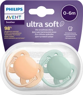 Philips Avent Schnuller Ultra Soft Silikon, Mint/Cognac, 0-6 months, 2 hours
