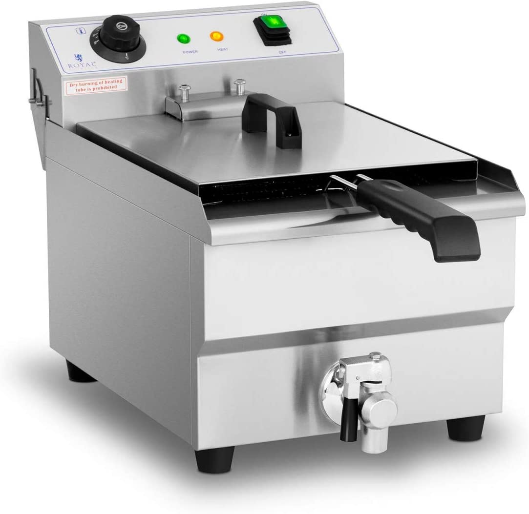 Royal Catering RCEF-13EHB Deep Fryer with Oil 13L Electric Fryer Gastro 3.200 W - Drain Tap - Stainless Steel