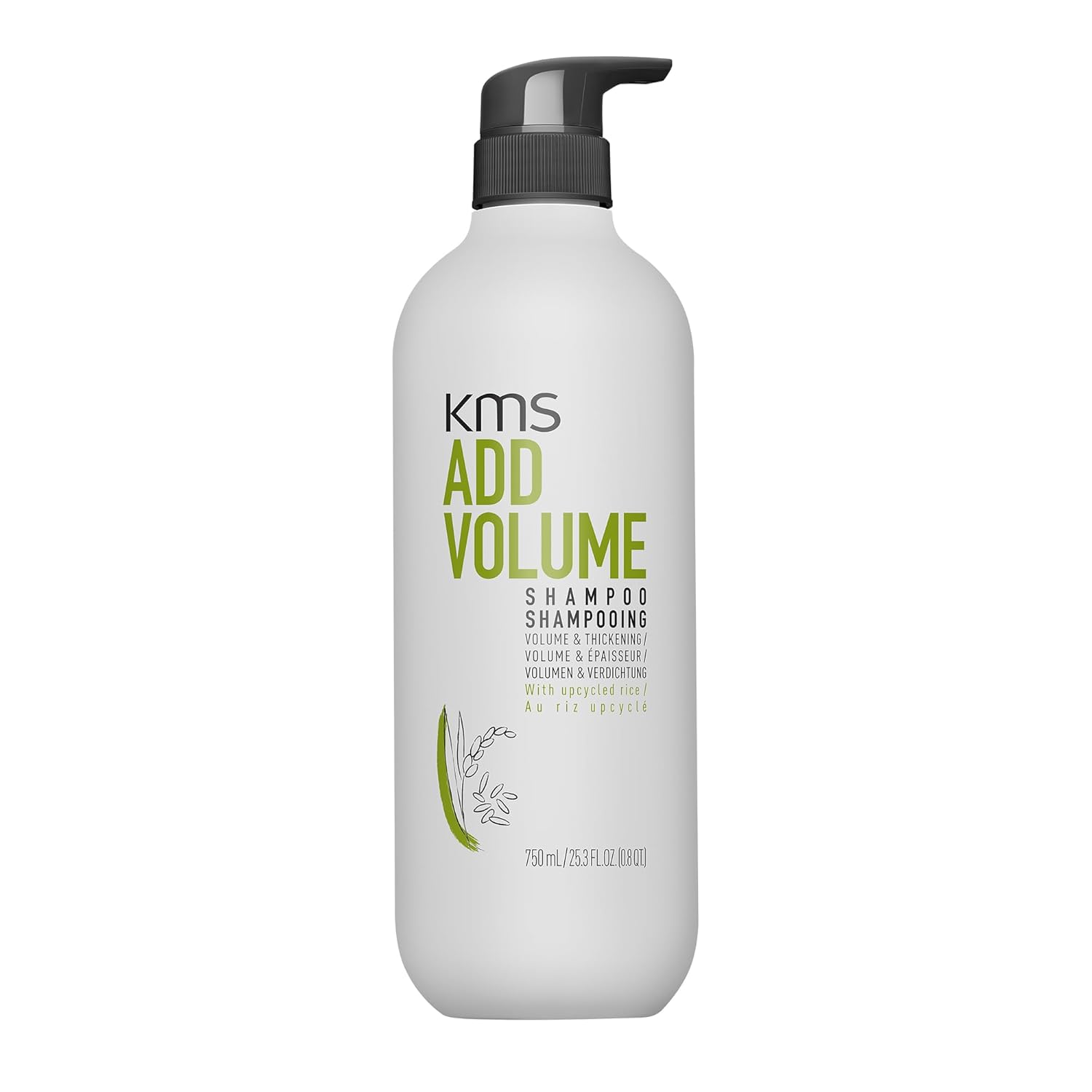 KMS ADDVOLUME Shampoo for Fine to Medium Hair, Lack of Volume or Seems Thin, More Fullness, Stronger Hair, Vegan Formulation with Upcycled Rice, Silicone-Free, 750 ml