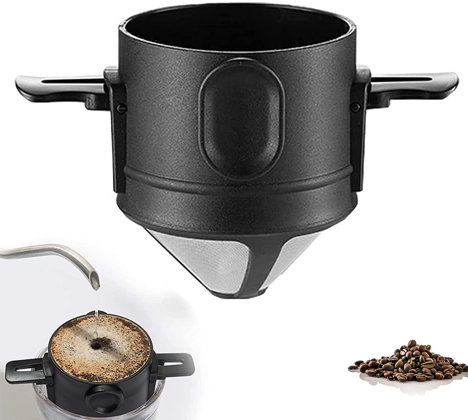 YBFBSJK Coffee Filter Stainless Steel Paperless Coffee Filter Coffee Filter Stainless Steel Coffee Dripper Reusable Coffee Filter Hand Filter Coffee for Home Travel Camping Offices Backpacking