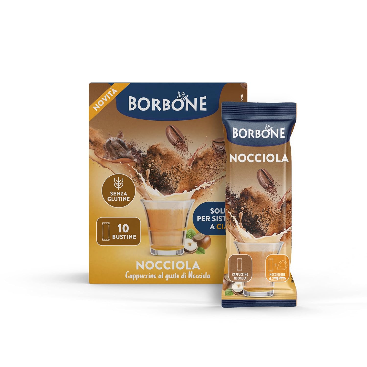Caffè Borbone Hazelnut Powder Drinks Sticks - 80 Sticks (8 Packs of 10) - Ideal for Pod Systems