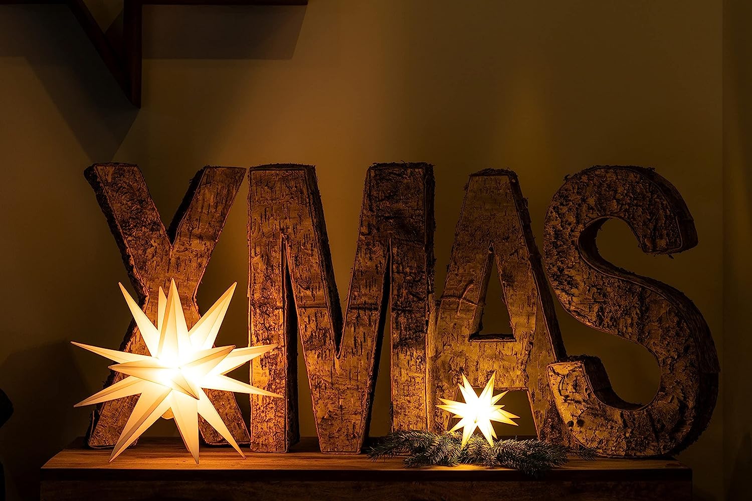 Novaliv Christmas Star Decorative Star 8 cm Stars 8 m Length 9 Star Chain Yellow Indoor and Outdoor LED with Schuko Plug Christmas Decoration Star Illuminated