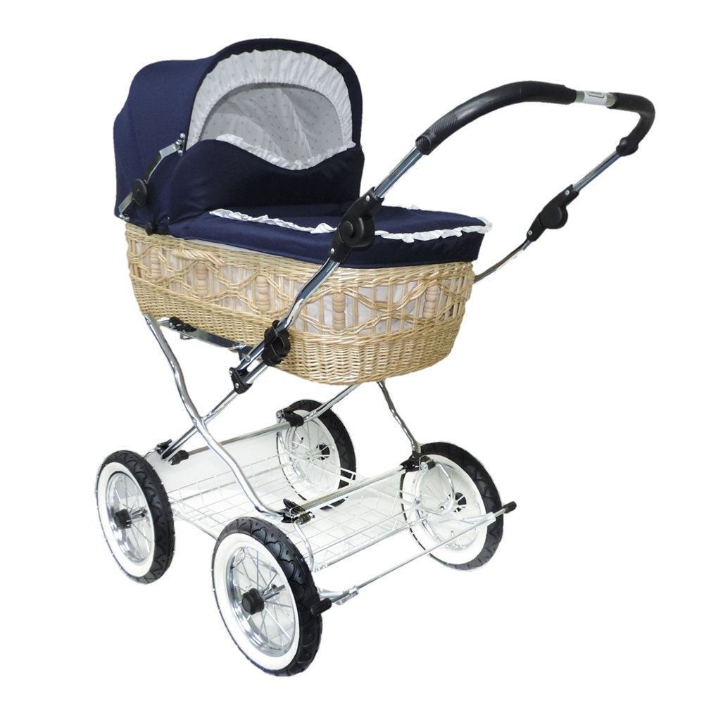 Eichhorn Willow Wicker Basket with Leather Straps Frame with Sliding Öhen Adjustable Basket Natural Wicker Pneumatic Tyre blue