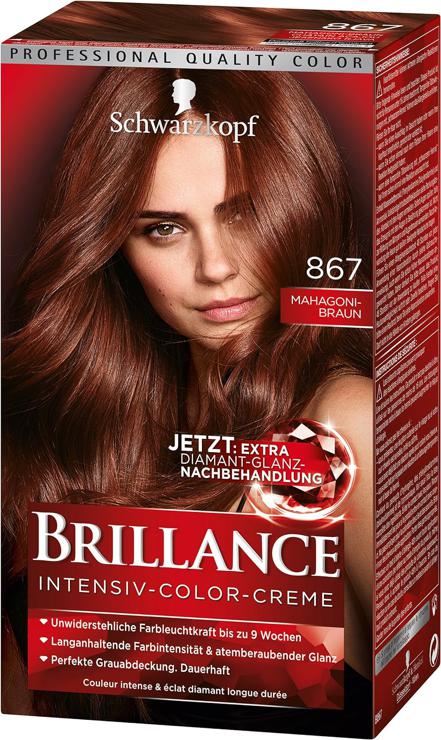 Schwarzkopf Brillance Intensive Color Cream 867 Mahogany Brown Level 3 with Extra Diamond Shine Aftercare Pack of 3 x 143 ml