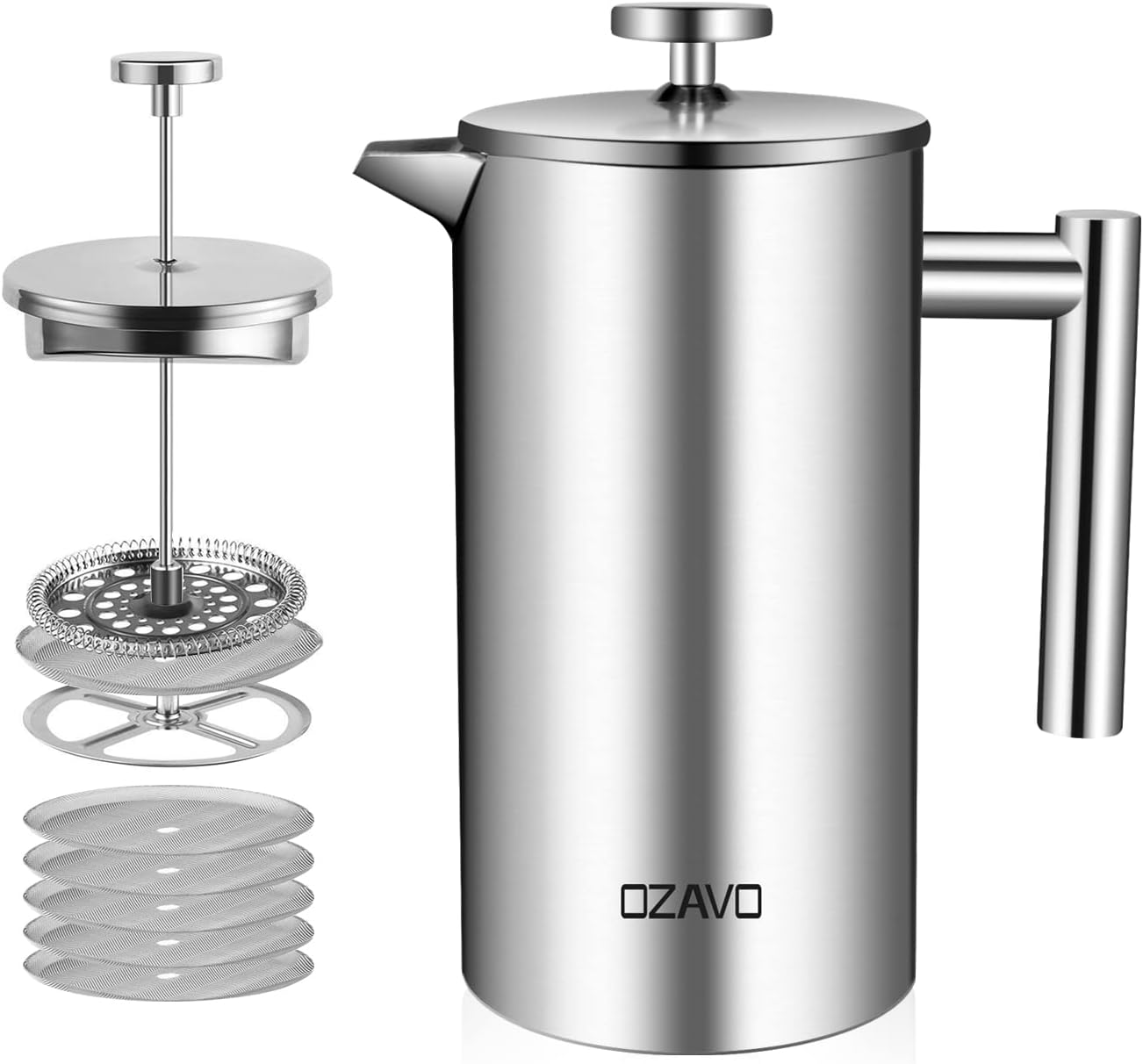 Coffee Maker 1L French Press Stainless Steel Thermal with 5 Stainless Steel Filters Double-Walled Insulated System with Two-Layer Construction 1000 ml