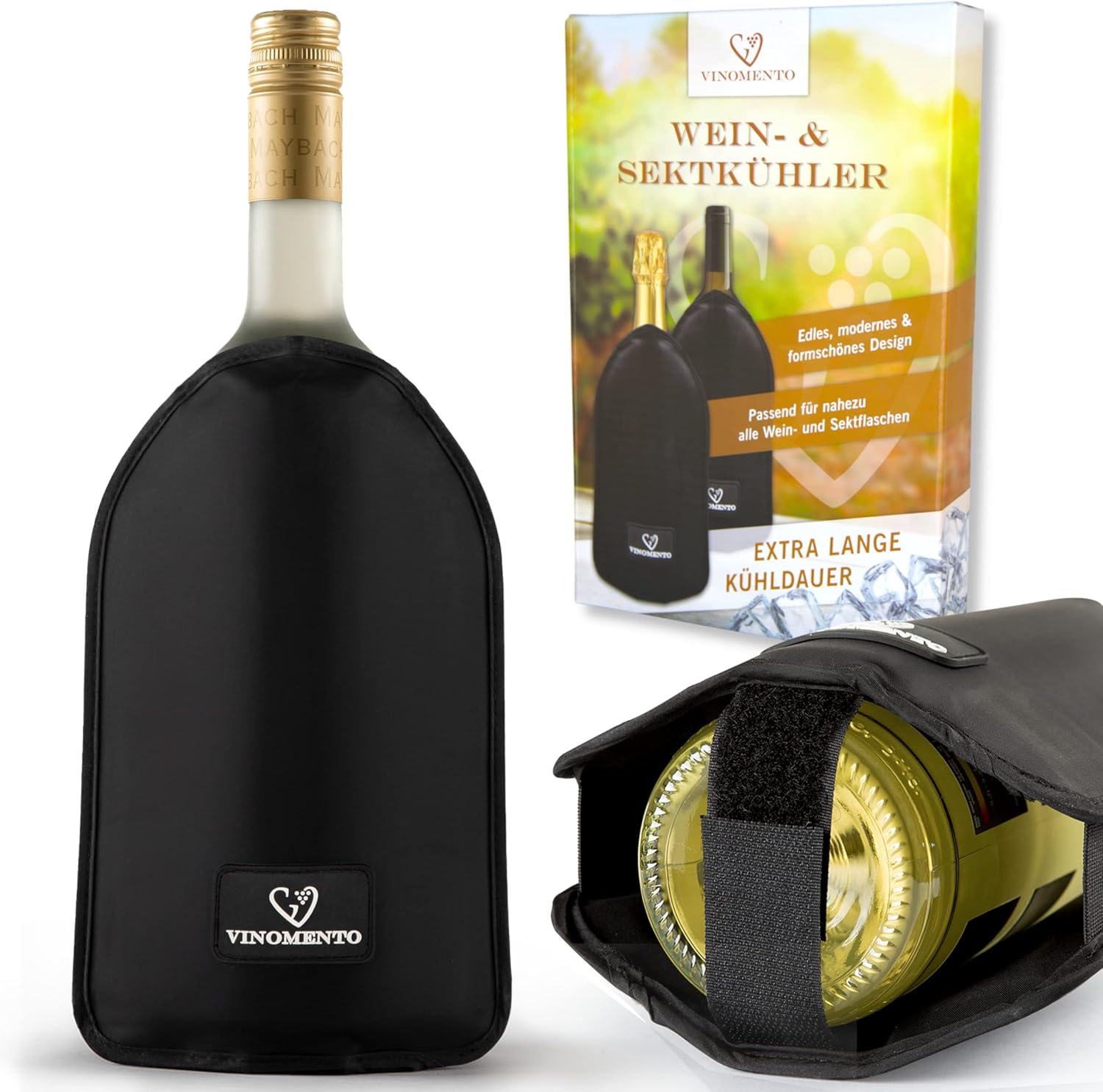VINOMENTO Wine Cooling Cuff with Bottle Secure, Black Bottle Cooler Cuff, Wine Cooler Cuff, Cooling Cuff Bottle, Wine Bottle Cooler, Champagne Cooler