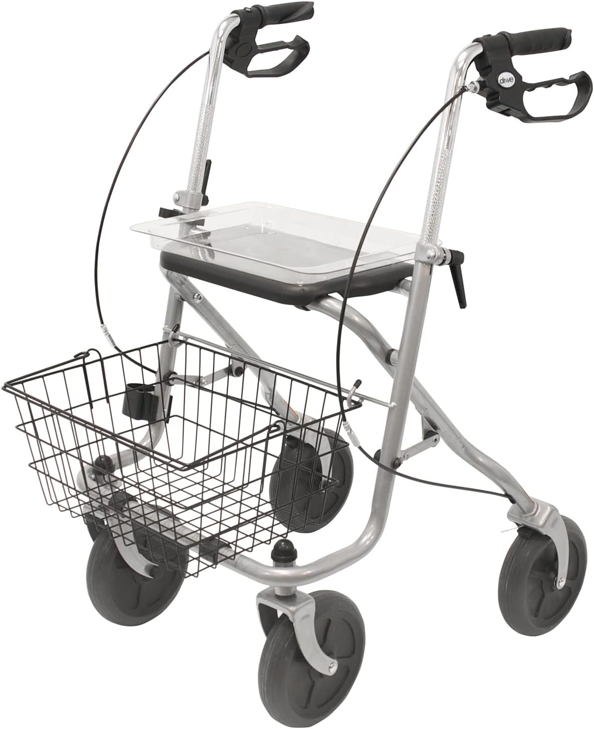 Drive Medical WA015 Migo Steel 4 Wheeled Rollator in Silver with Tray