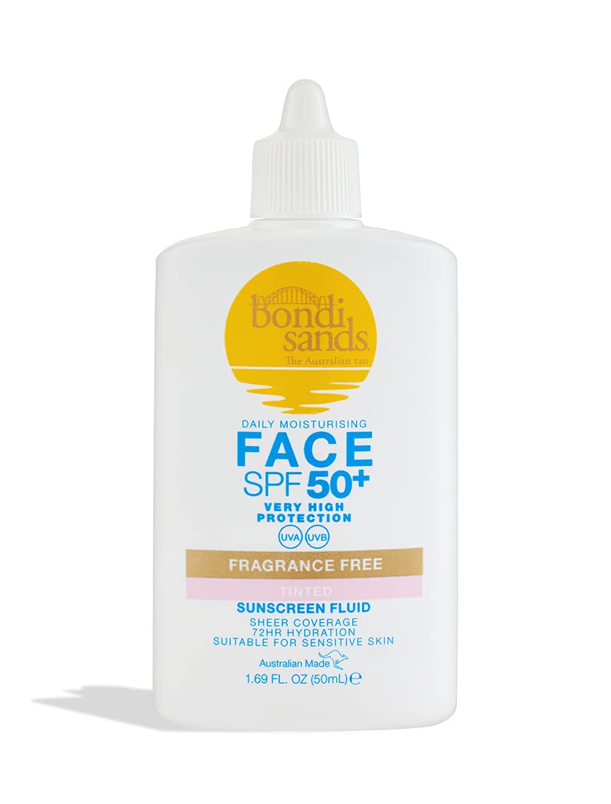 Bondi Sands - SPF 50+ fragrance Free Tinted Face Fluid - Ultralight Sun Protection for the Face, Tinted Sun Cream for All Skin Types and Sensitive Skin, 50 ml