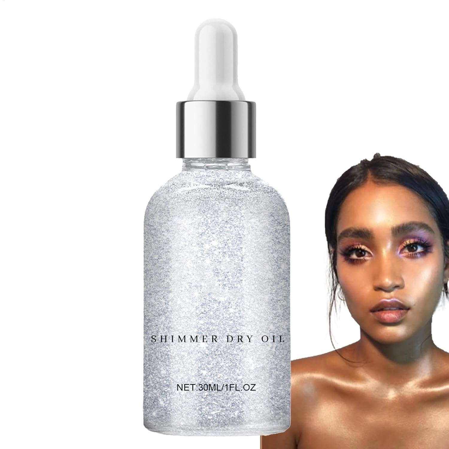 Generic Body Shimmer Oil, Highlighter Body Oil, Shiny Body Glitter Makeup Dry Oil, Liquid Highlighter with Light Texture for Legs, Shoulders, Face and Eyes