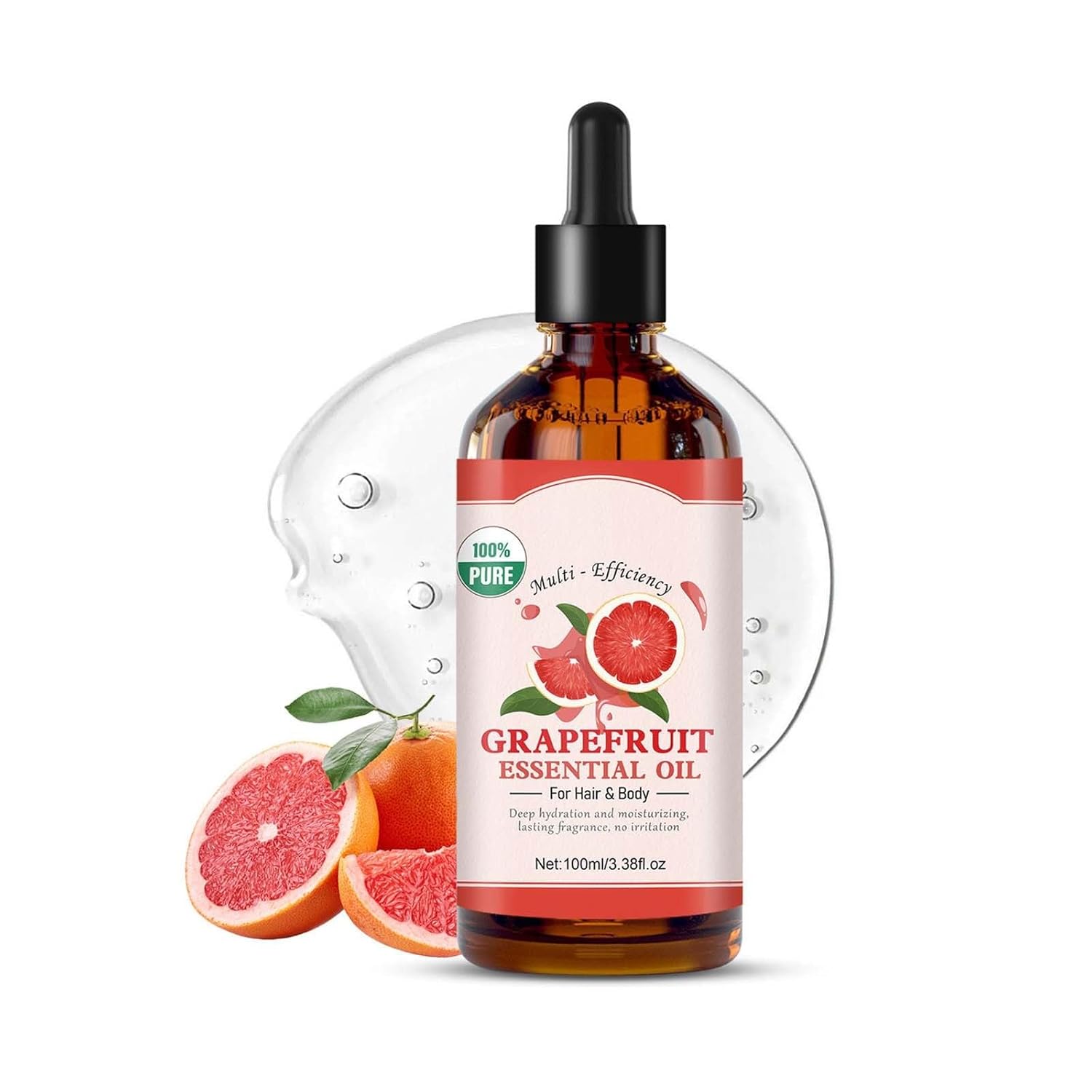 Woranb Grapefruit Oil for Face with Grapefruit Flowers, Multi-Efficiency Grapefruit Oil for Hair and Body, Natural Massage Body Oil for Dry Skin and Nails, Grapefruit Essential Oil for Hair and Body