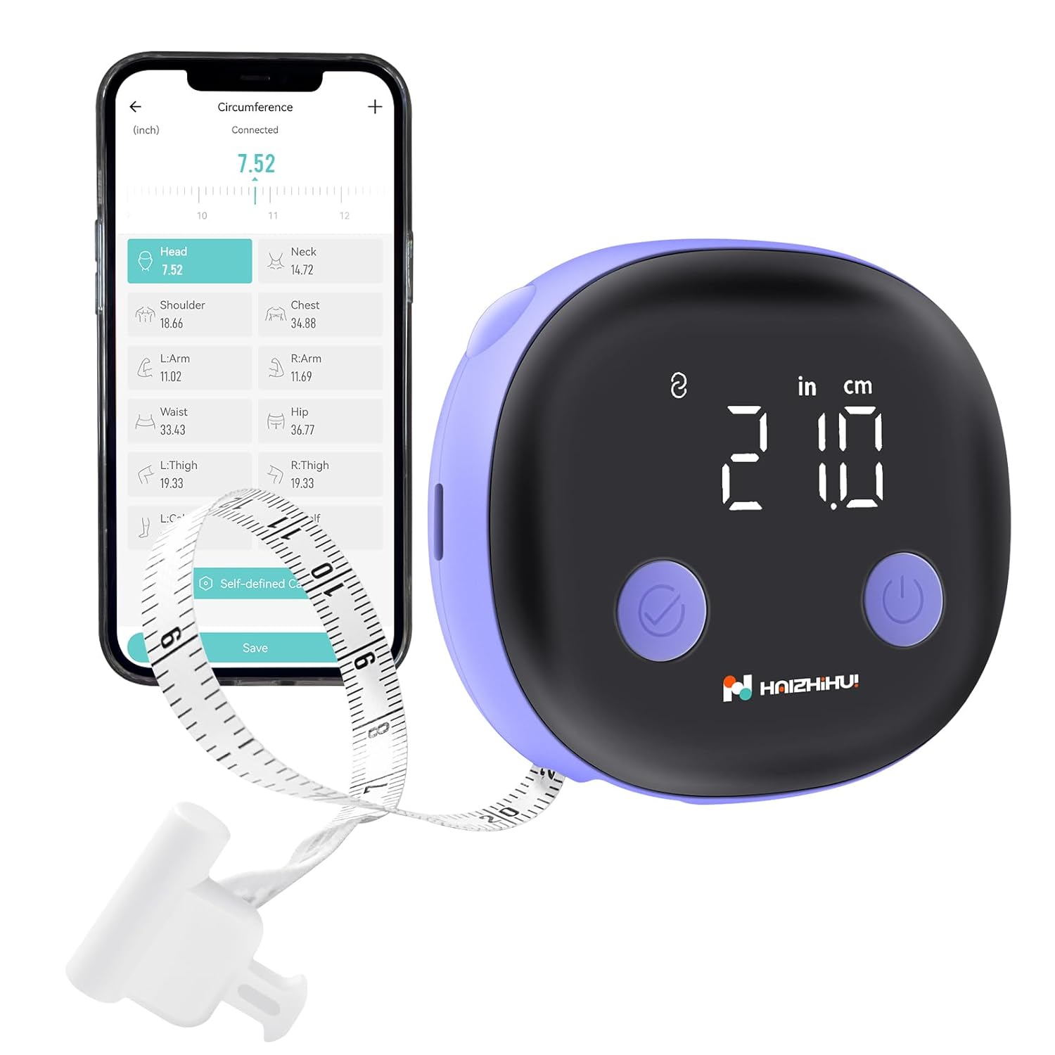 SUNHAIXIA Store Fitdays Smart Body Tape Measure with Bluetooth & LED Screen, Body Fat BMI Measurement + App Tracking for Fitness/Weight Loss, Automatic Retractable & Portable (Purple)