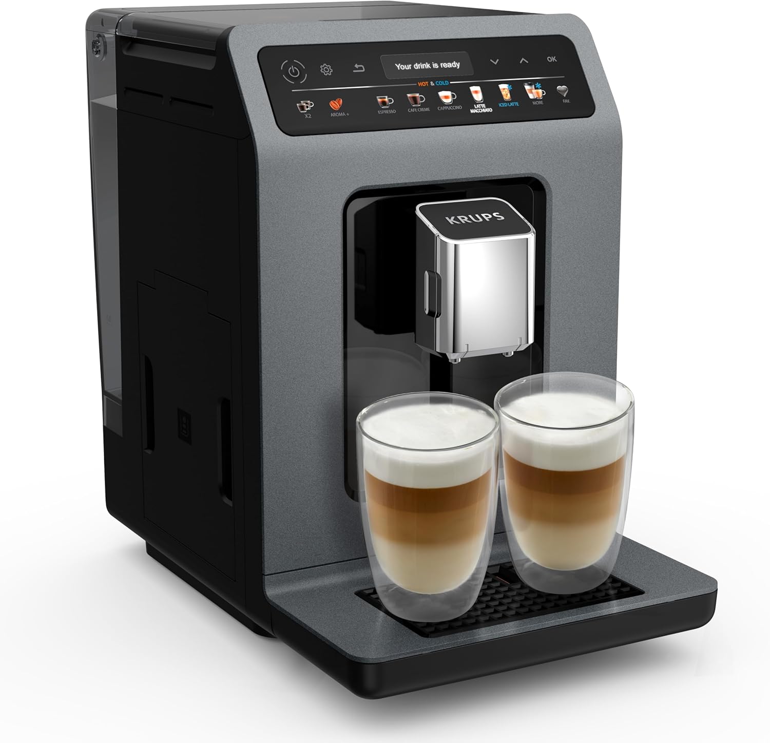 Krups Evidence Hot & Cold Fully Automatic Coffee Machine, 18 Drinks Specialties, Hot and Cold Drinks, One-Touch Cappuccino, Milk System, Automatic Care Cycle, Fast Warm-up Time, EA898GF0