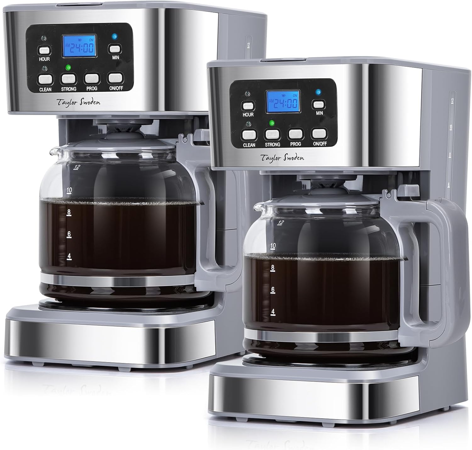 Taylor Swoden Pack of 2 950 W Coffee Machine with Timer, 1.5 L Filter Coffee Machine, 12 Cups, Automatic Shut-Off, Drip Stop, Reusable Filter and Heating Plate, BPA-Free, Gray - Pewter