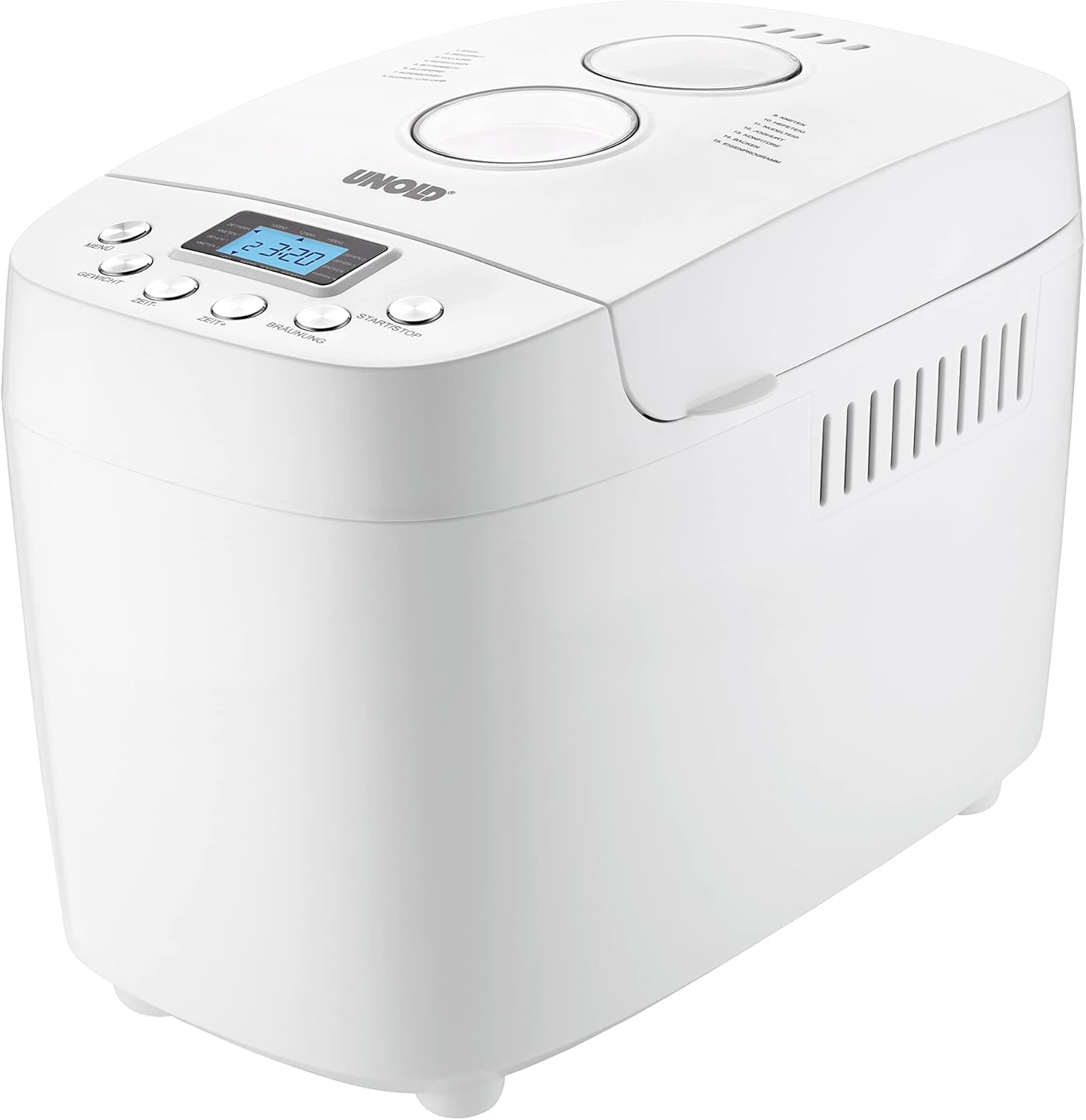 UNOLD 68520 Backmeister Big White for up to 1,500 g Bread, with 15 Programmes for Gluten-Free Bread, Timer Function, Retaining Function, LCD Display, White
