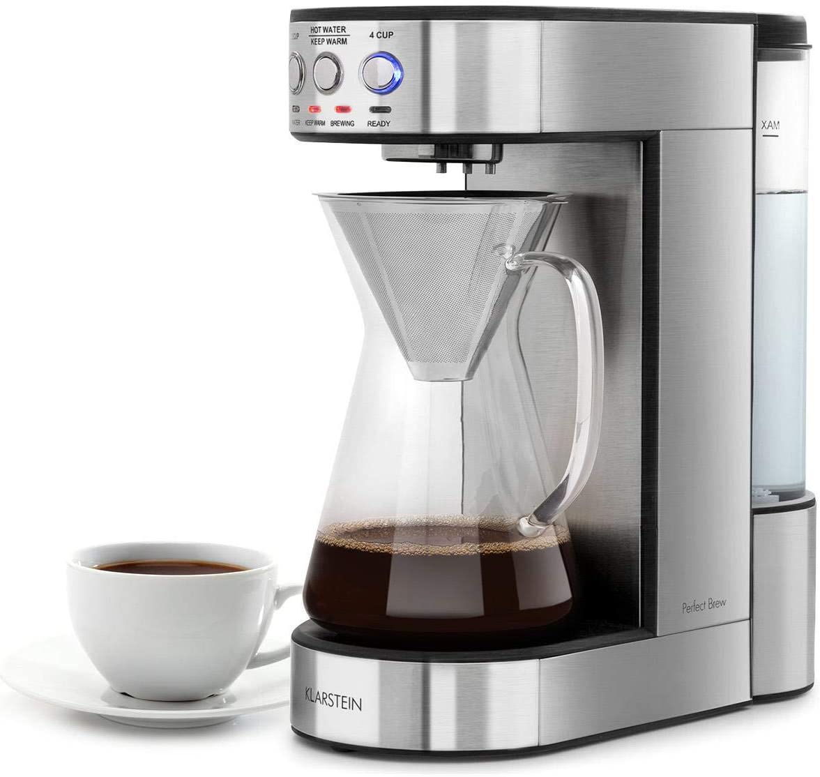 Klarstein Perfect Brew Filter Coffee Machine with Rotating Brewing Head - Coffee Machine, 1800 Watt, 1.8 Litres, Digital Control, Warming Function, Includes Glass Jug, Stainless Steel, Silver