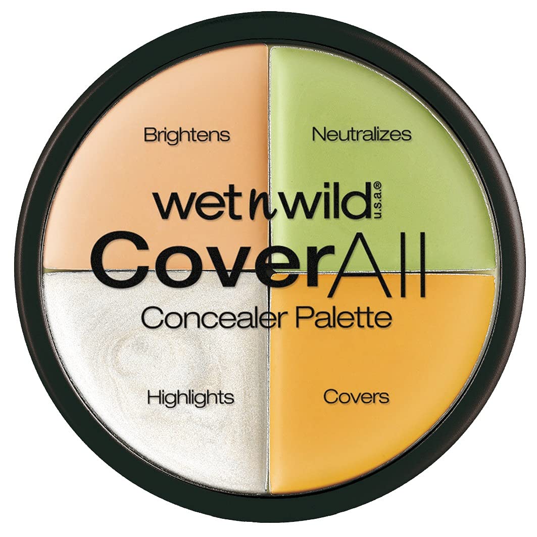 wet n wild Wet \ 'n \' Wild, coverall concealer palette, concealer palette with a light formula for a flawless finish, hides impurities, light appliance and mix for covering impurities