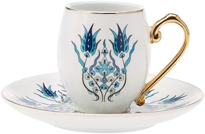 KARACA Iznik Coffee Service Set for 6 People, 12-Piece Coffee Cup Set with Saucers, Turkish Coffee and Espresso Cups, Mocha Cups Set Made of Porcelain, Traditional Porcelain, Coffee Service Espresso Set
