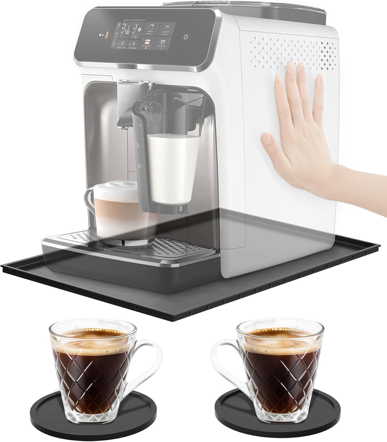 Silicone Mat Coffee Machine Mat 47 x 29 cm Compatible with De Longhi Magnifica Philips LatteGo - Includes 1 Coffee Mat, 2 Coasters