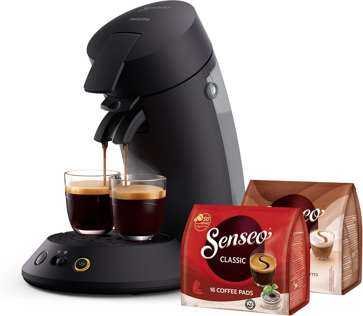 Philips SENSEO Original Plus - Coffee Strength Choice, Coffee Boost, 2 Cup Function, 0.7 L Water Tank, Velvety Crema, Includes 2 Packs of Pads (CSA210/69)