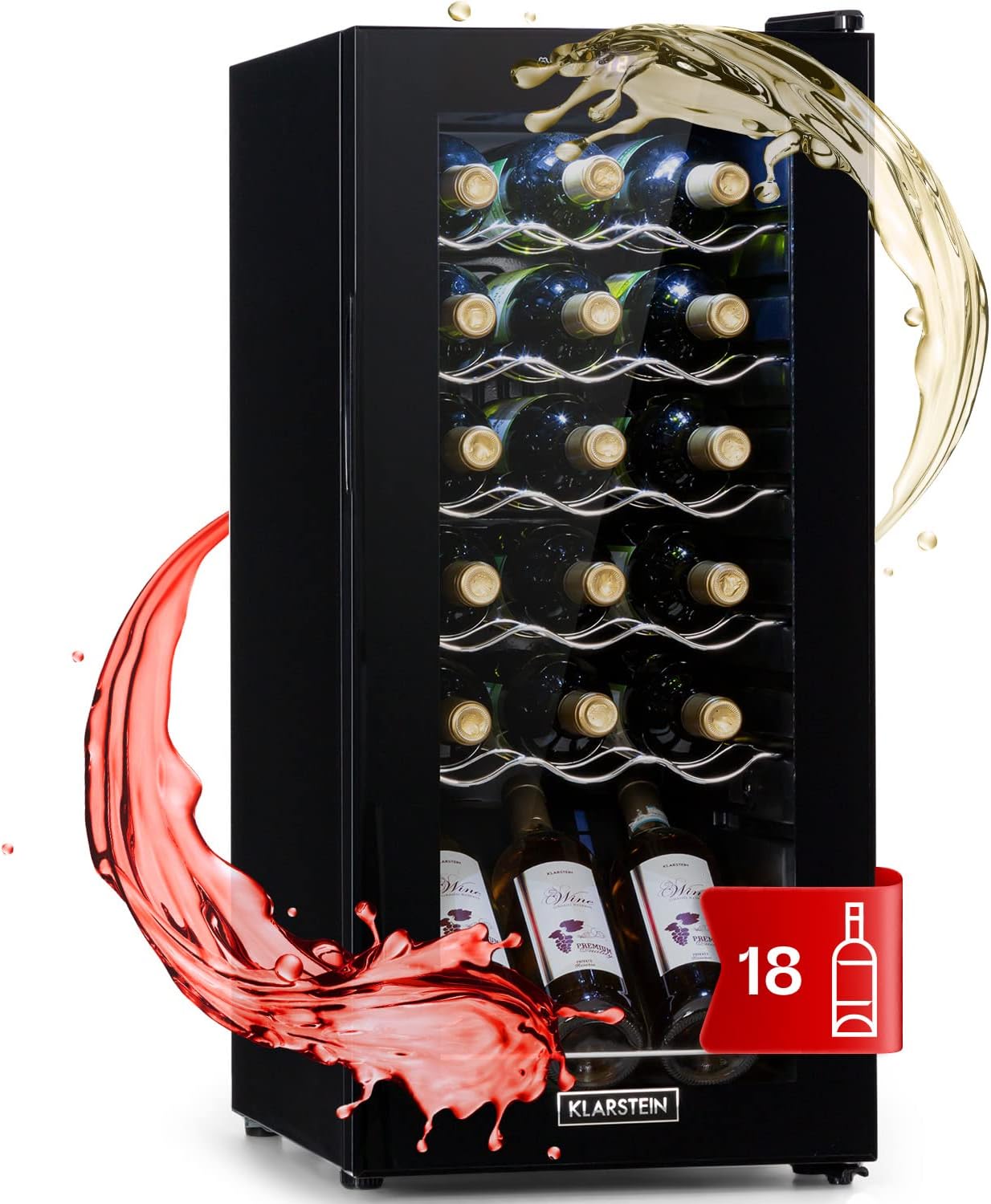 Klarstein Shiraz Slim Wine Fridge - Energy Efficiency Class A 5-18°C 42 dB Soft Touch Control Panel, LED Lighting, Freestanding