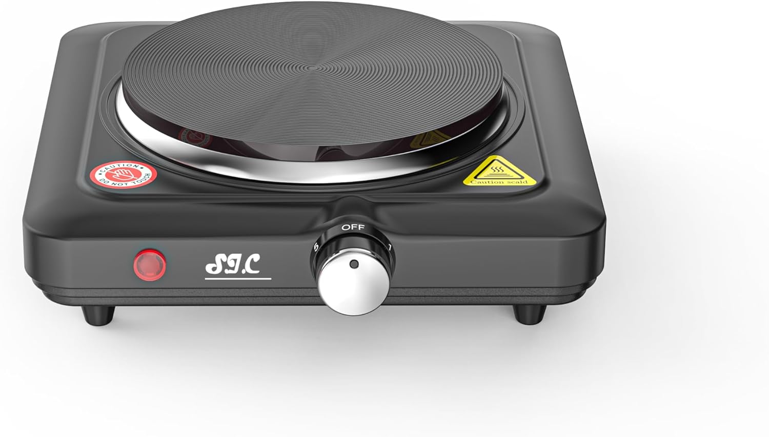 SIC Portable Electric Stove with One Plate, Portable Hob, Cast Iron, Adjustable Temperature, for Camping, Travel, Outdoor Kitchen (Black, 1000W)