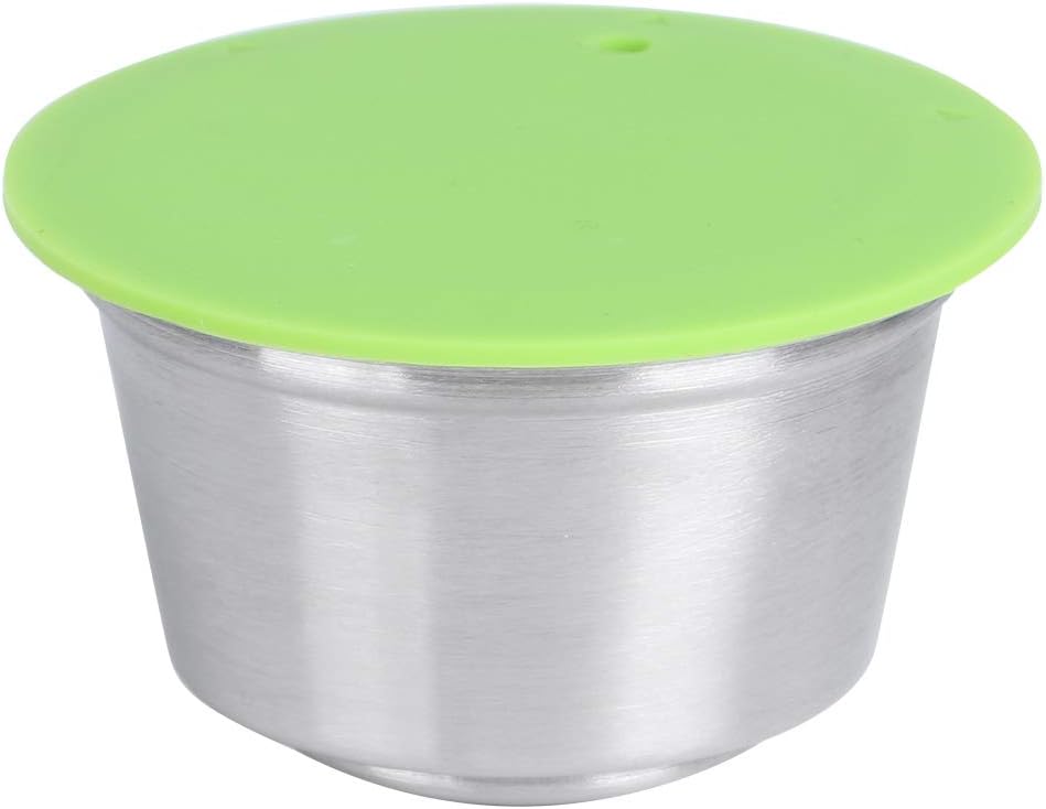 TOPINCN Reusable Coffee Capsule, Stainless Steel Coffee Capsule Tray, Refillable Reusable Capsule Tray, Capsule Cup with Silicone Lid for Home Office (Green)