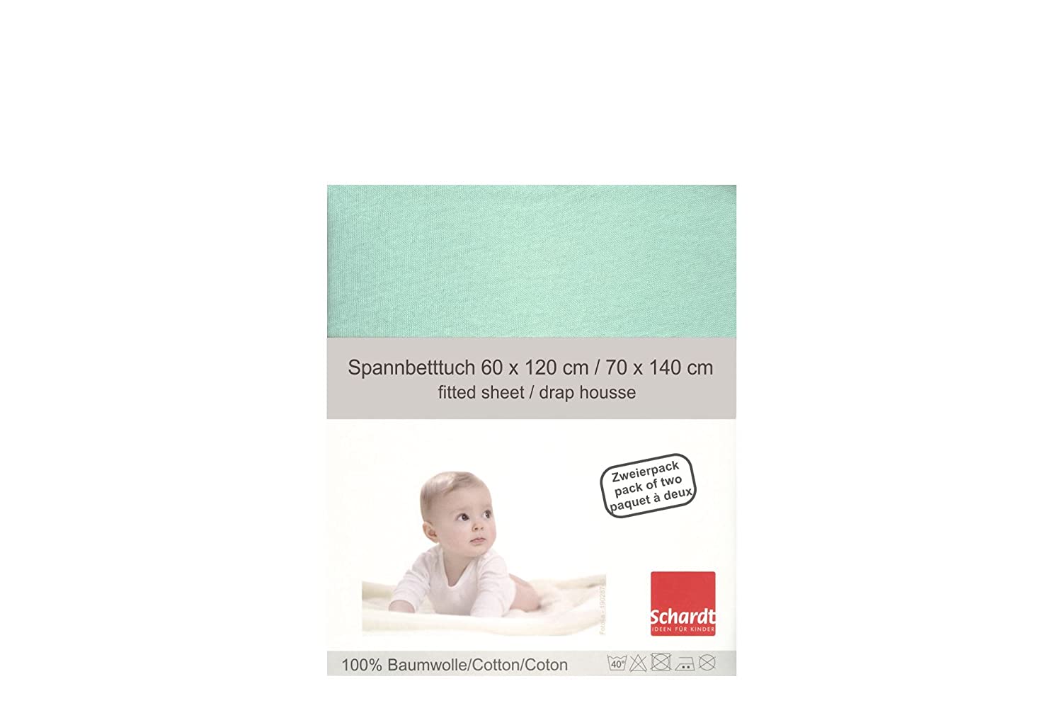 Schardt 13 851 66 Jersey Fitted Sheet Double Pack Mint Green