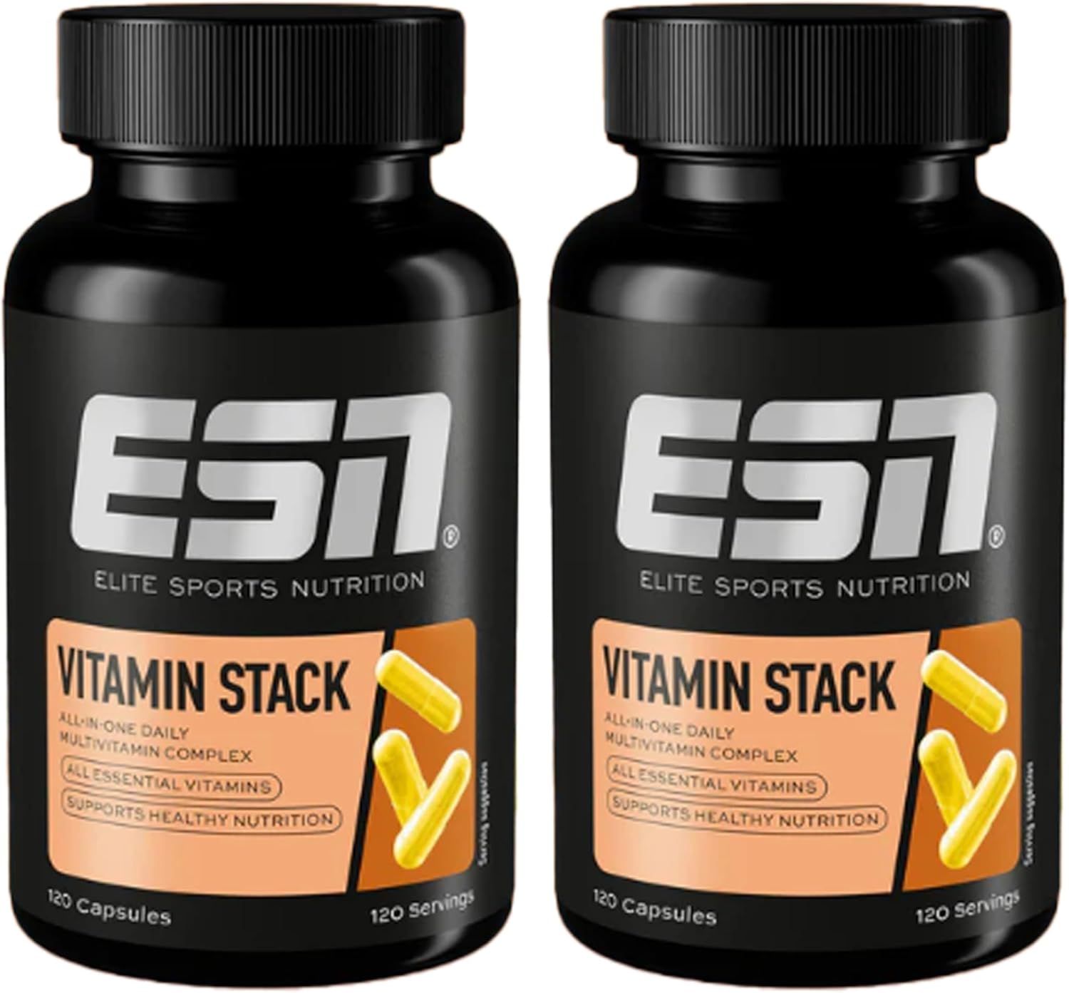 ESN Vitamin Stack, Multivitamin, 2 x 120 Capsules, Multivitamin Preparation with 13 Valuable Vitamins, No Additives, Laboratory Tested Vegan & Made in Germany