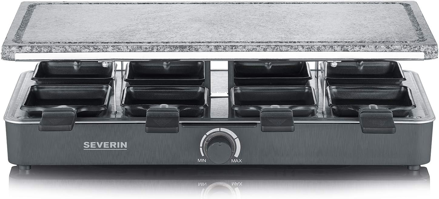 SEVERIN - Raclette grill with piedra natural, parrilla electrica de sobremesa, raclette for 8 people, plastic/acero inoxidable. RG2378