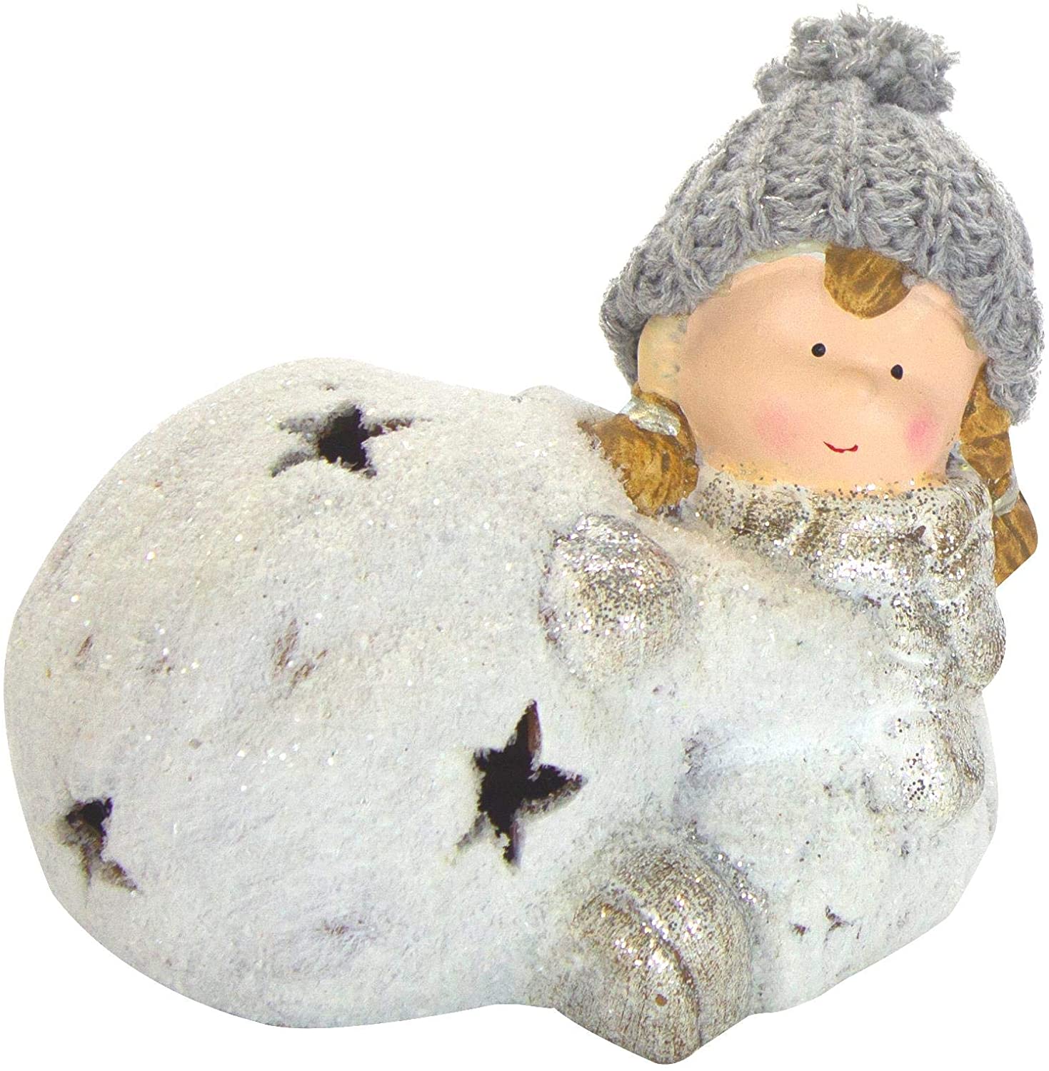 DARO DEKO Decorative Figure Girl with Snowball with Stars and LED
