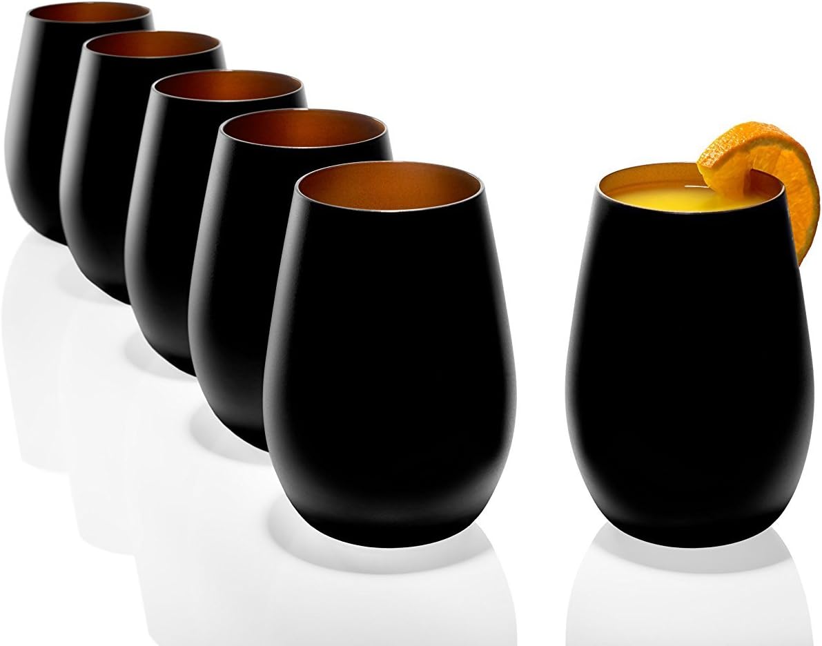 Stölzle Lausitz Olympic Tumblers, 465 ml, Set of 6, Water Glasses in Black (Matte) and Bronze, Dishwasher Safe, Lead-Free Crystal Glass, High Quality