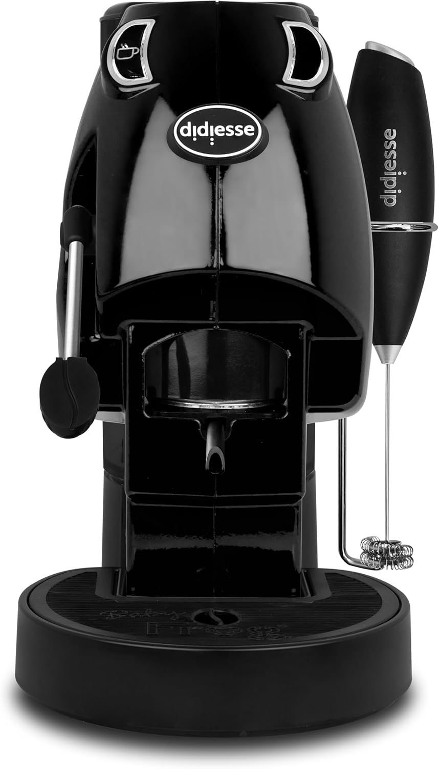 Didiesse Baby Frog Coffee & Tea Pod Maker with Milk Frother and Double Pad Holder for Coffee and Tea, Low Consumption 450W Hot Water Dispenser (Black)