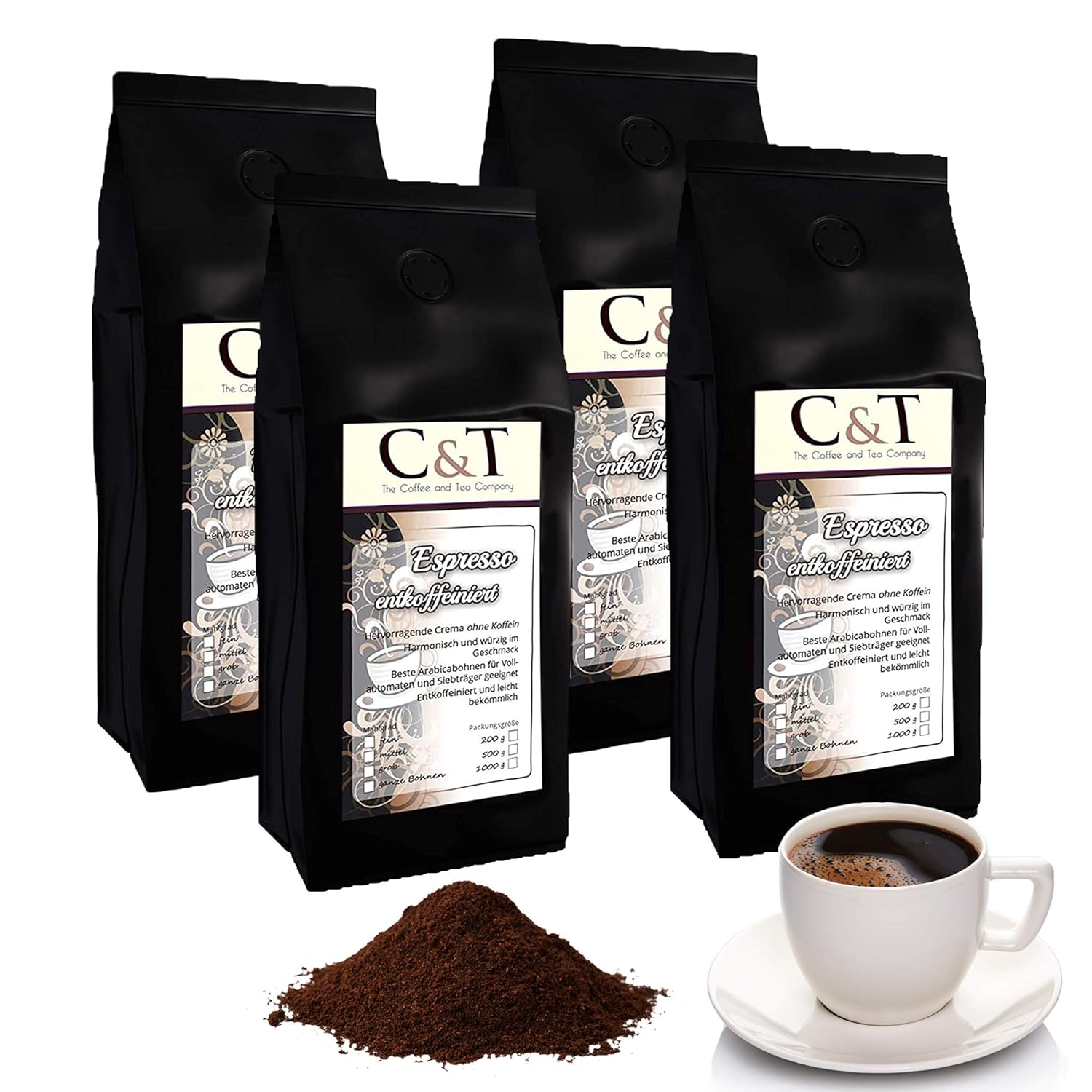 UNSER ESPRESSO Espresso Decaffeinated Espresso Cream Coffee Decaffeinated 4 x 500 g Ground