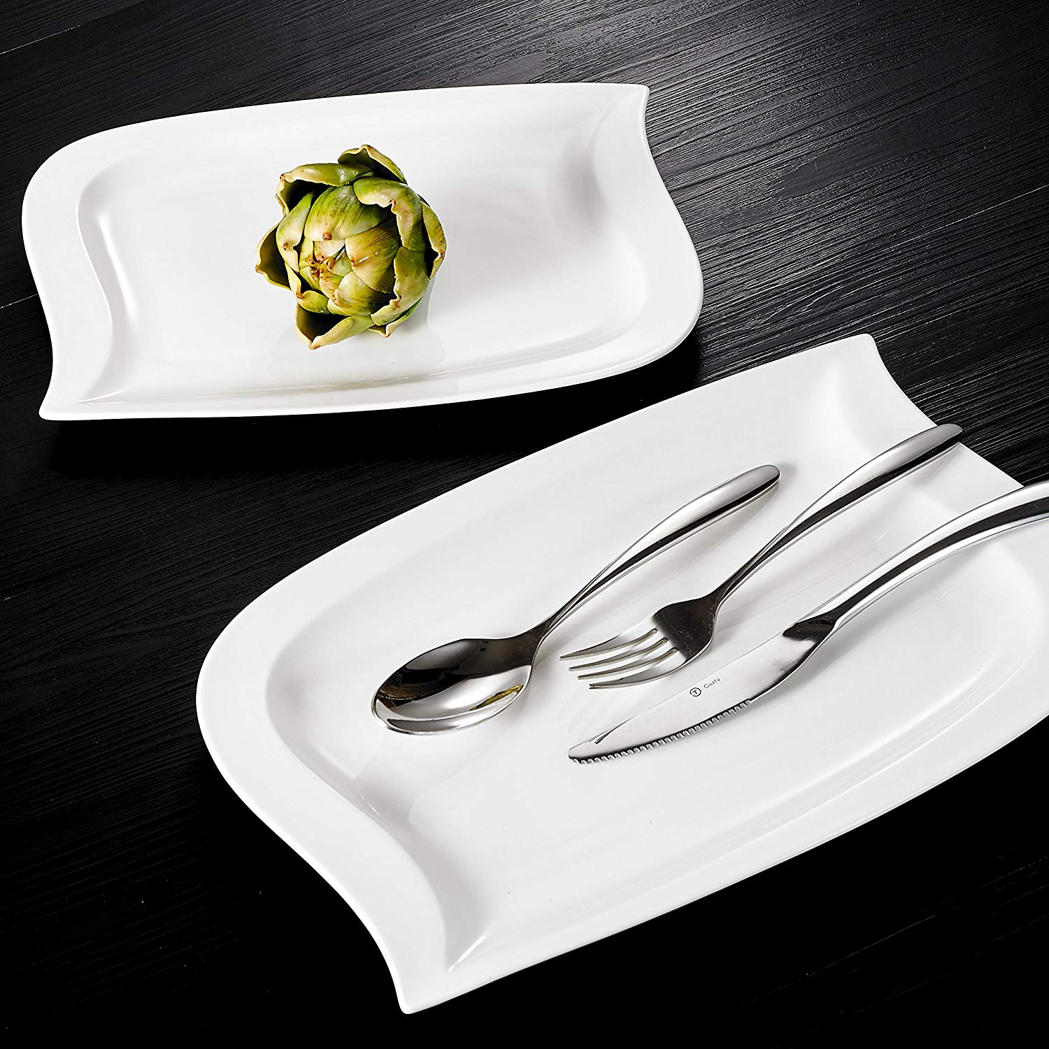 Malacasa, Series Elvira, 2 Piece Set Cream Porcelain 13.25 & 11 Inch Dinner