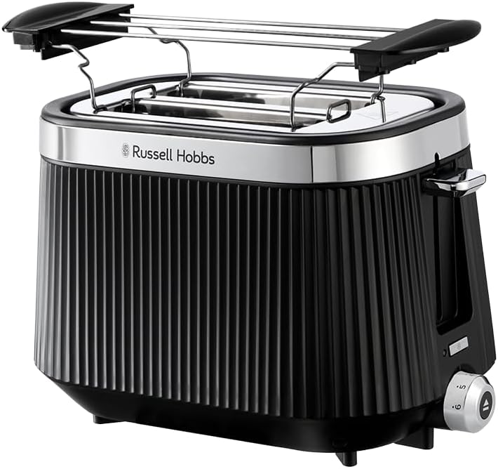 Russell Hobbs Toaster [for 2 slices] Brontë Black (6 browning levels, matte finish, silver accents, lift & look, defrost function, reheat function, stop & lift function, bun attachment) 26760-56