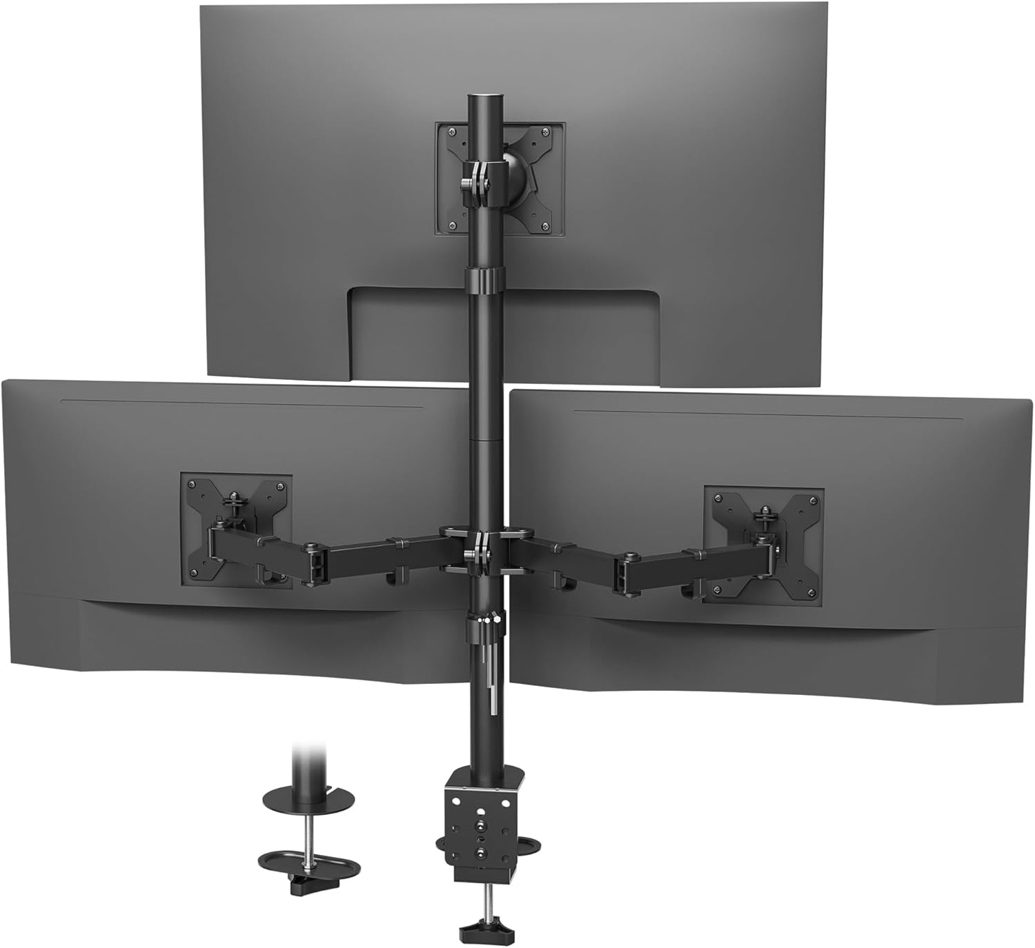 BONTEC Store Bontec Monitor Mount 3 Monitors, Height Adjustable, 360° Rotation, for 27-32 Inch Monitors, Max. 30 kg Per Arm, Two Installation Options, for Office and Gaming, VESA 75 x 75 mm/100 x 100 mm