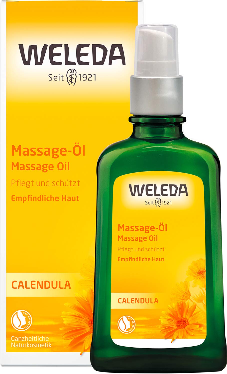 WELEDA Organic Calendula Massage Oil, Natural Cosmetics Body Oil for Care and Massage Sensitive Skin, Revitalises and Keeps Skin Smooth, Care Oil with a Relaxing Fresh Fragrance (1 x 100 ml), ‎clear