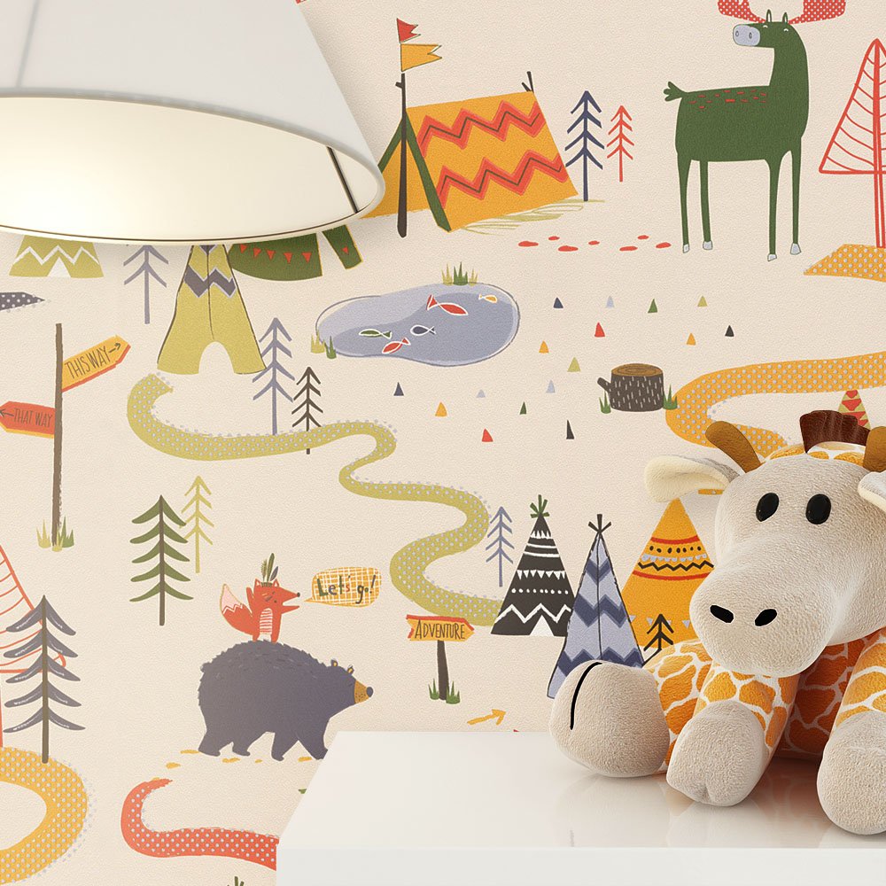 Newroom Design Newroom Childrens Wallpaper Beige Paper Wallpaper Colourful Kids, Suitable