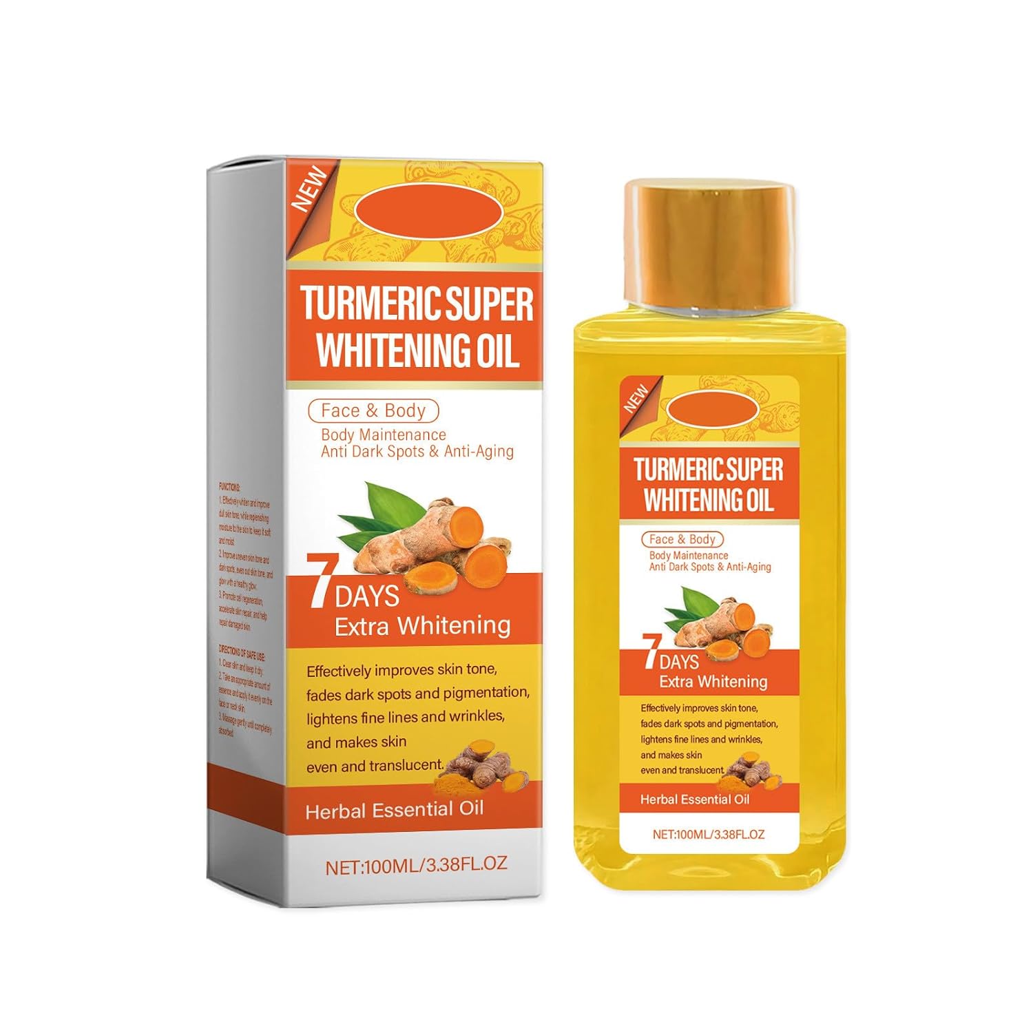 Generic Body Oil Vitamin C Body Oil Corrector Body Oil Vitamin C 7 Days Body Oil Vitamin C for Moisturising and (Orange, 4.3 x 3.6 x 11.5 cm)