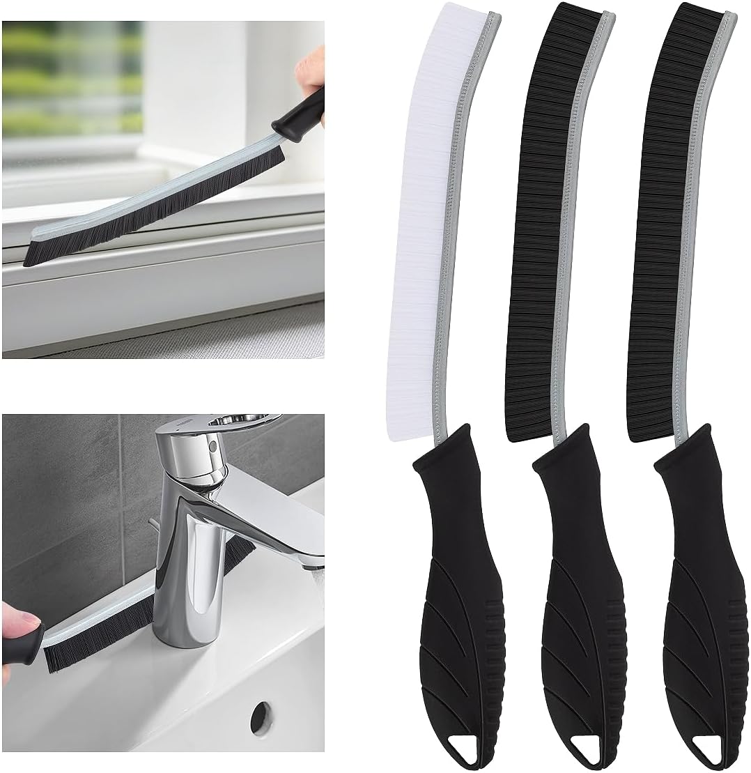 TQRR Hard Bristle Corner Cleaning Brush - Multifunctional Grout Brush, Cleaning Brush, Cleaning Tools for Toilet, Bathroom, Home, Bathtub, Sink (3, Black)