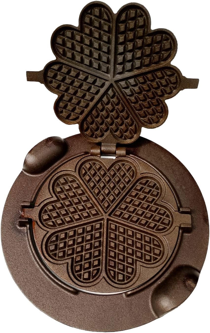 Cast Iron Heart-Shaped Waffle Iron 33cm Barbecue Garden Kitchen