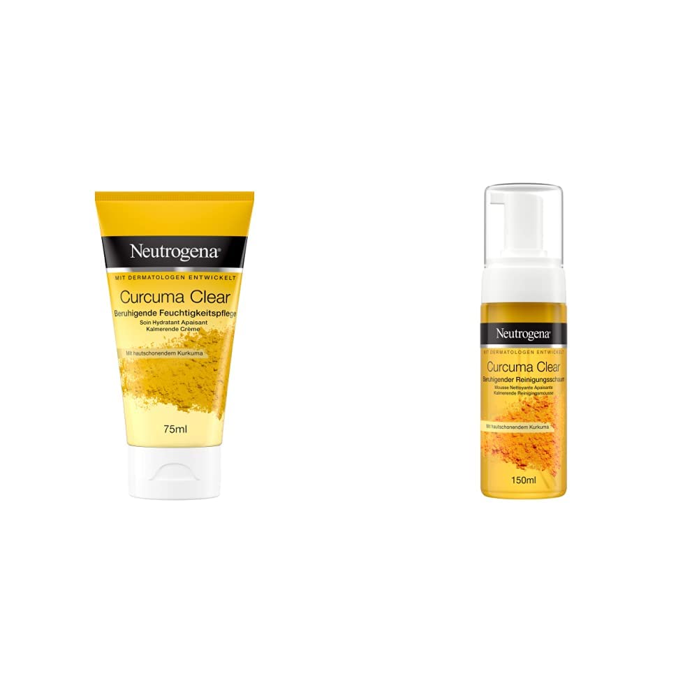 Neutrogena Curcuma Clear Set: Soothing Face Cream, Oil-Free, for Blemished Sensitive Skin, 75 ml + Neutrogena Curcuma Clear Cleansing Foam, Makeup Remover, 150 ml