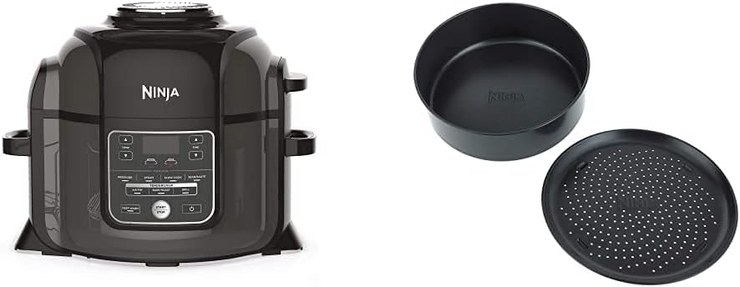 Ninja Foodi Multi Cooker [OP300EU] Tender Crisp Technology, Black and Gray & 4026J300EUK Foodi 2-Piece Non-Stick Bakeware Bakeware Bakeware Ceramic Coated, Black