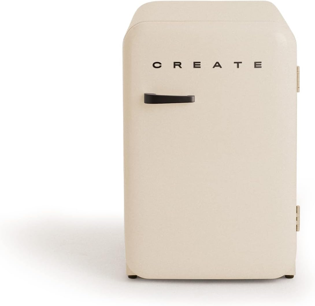 CREATE Retro Friend 83.5 Black Fridge in Cream White, Handle Black / 98 W, Low Consumption, 2 Shelves, Temperature Control, Bottle Holder, 56 x 54 x 84 cm