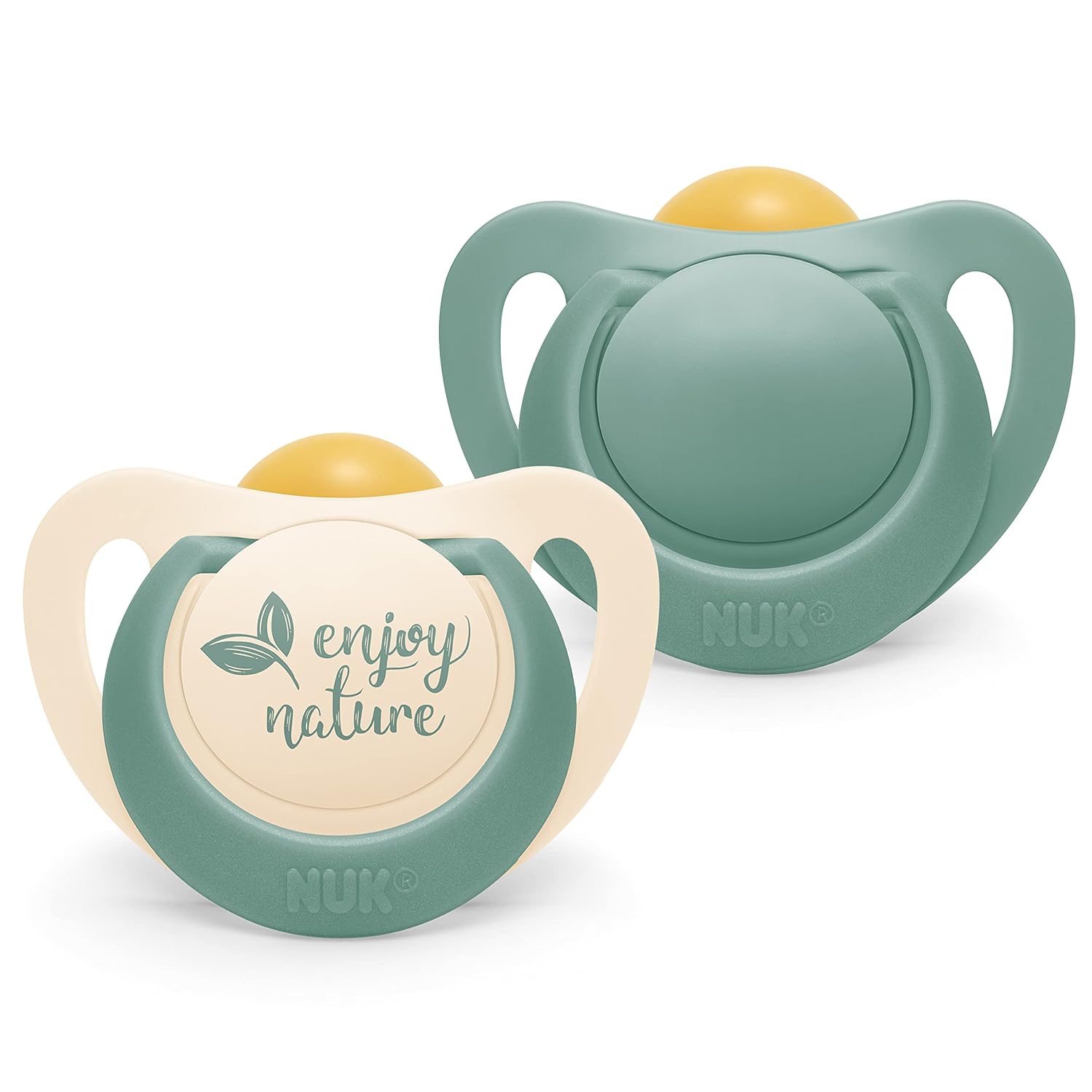 NUK for Nature Baby Dummy, 6-18 Months, Sustainable Rubber Dummy, Over 98% Natural Raw Materials, Eucalyptus Green, Pack of 2